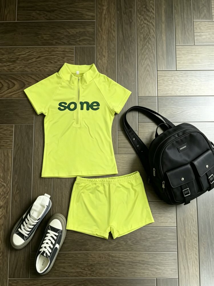 Men Accessories To Wear - Coquette Neon Green Half Zip Short